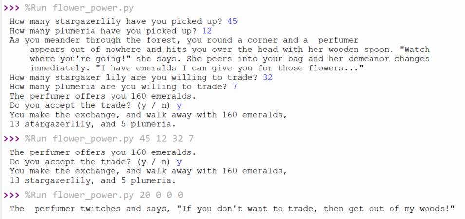 Sample outputs for flower_power.py