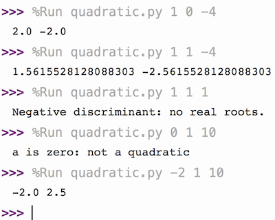 Quadratic solver sample outputs