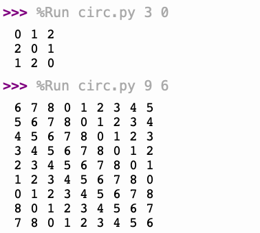 Sample runs of circ.py