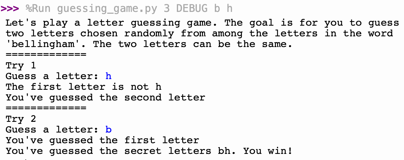 Sample runs of guessing_game.py