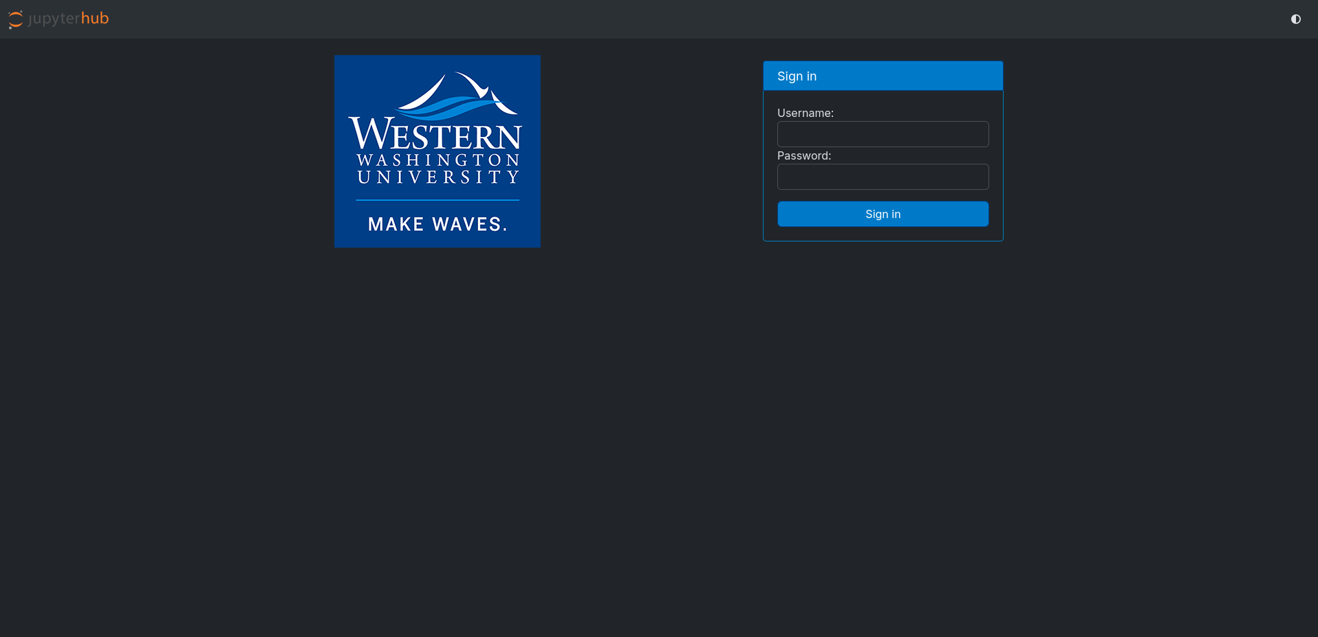 WWU JupyterHub Login Screen showing WWU logo and input fields for both a username and password.